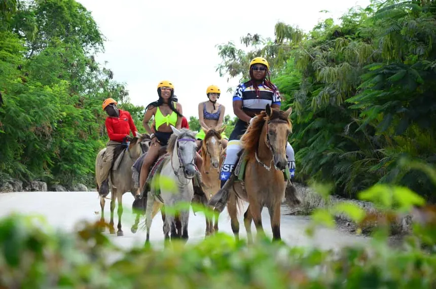 Riding through tropical countryside