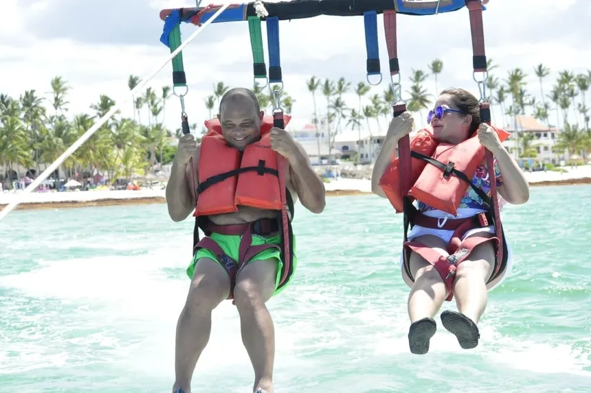 Parasailing over Caribbean waters