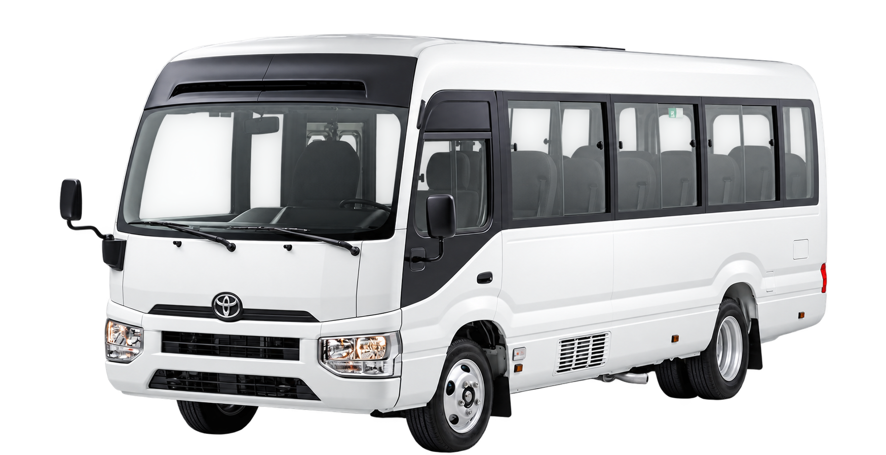 White Toyota Coaster Private Bus for up to 19 passengers
